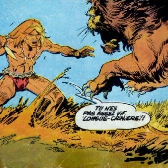 Rahan face à un lion